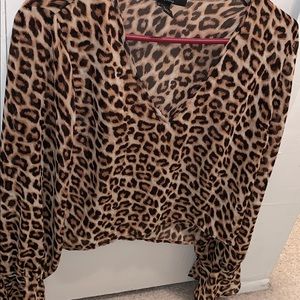 Sheer Cheetah Print Crop Top with Split Sleeves